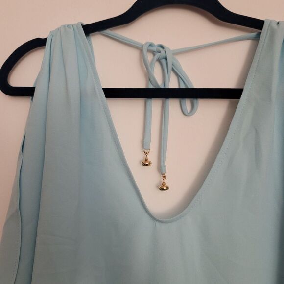 Trina Turk | Haipo Cold Shoulder Blouse with Ruffle Sleeves - Sky, Size XL - Picture 4 of 14